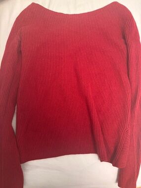 Babaton Red Ribbed Off-the-Shoulder Sweater